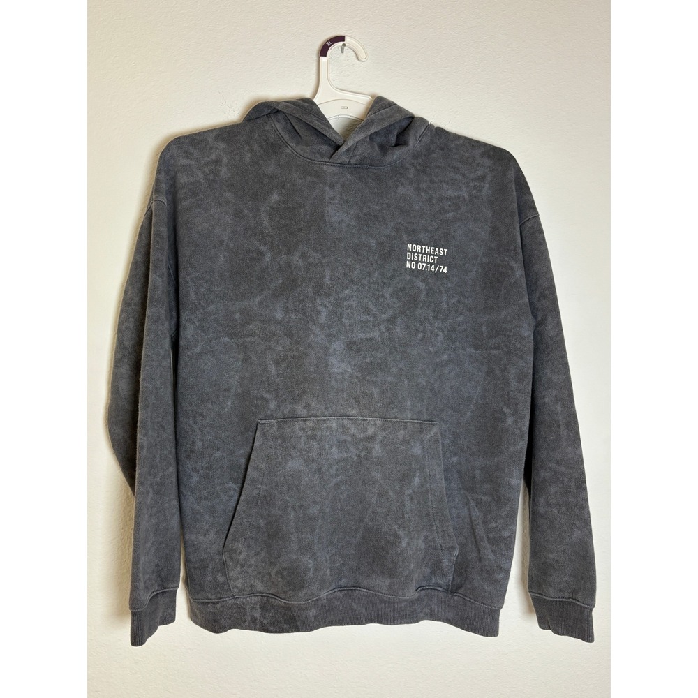 HM Northeast District Graphic Hoodie Gray Acid Wash Kids XL 14-16 Sweatshirt
